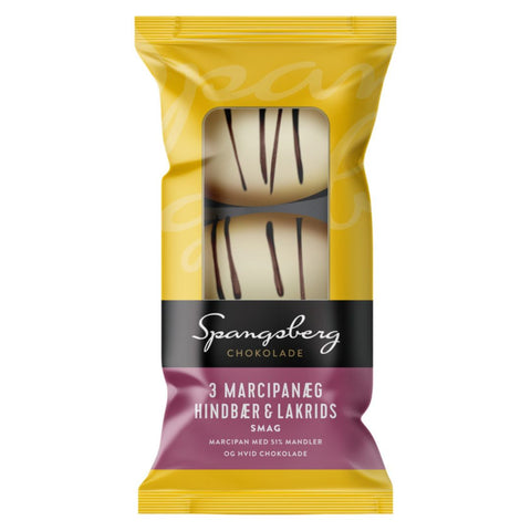 Spangsberg Marzipan Eier mit Himbeer & Lakritz Schokolade 3er 75g